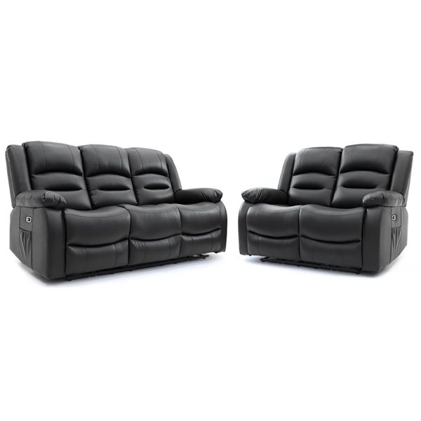Alta Faux Leather Electric Recliner 3+2 Seater Sofa Set In Black | Bed Sava
