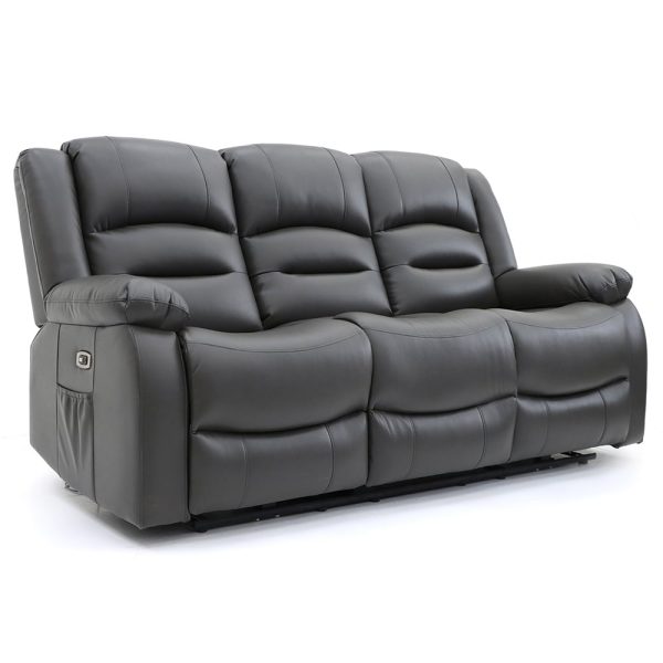 Alta Faux Leather Electric Recliner 3 Seater Sofa In Grey | Bed Sava