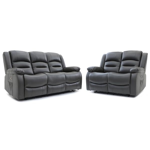 Alta Faux Leather Electric Recliner 3+2 Seater Sofa Set In Grey | Bed Sava