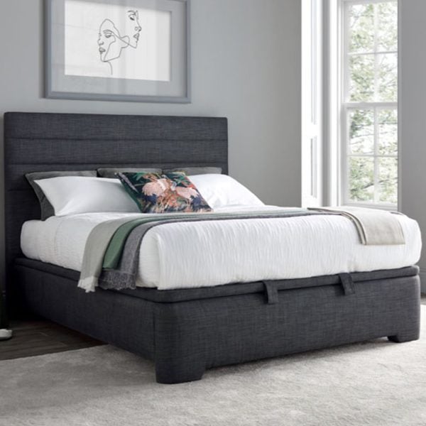Alton Fabric Ottoman Storage Double Bed In Slate | Bed Sava