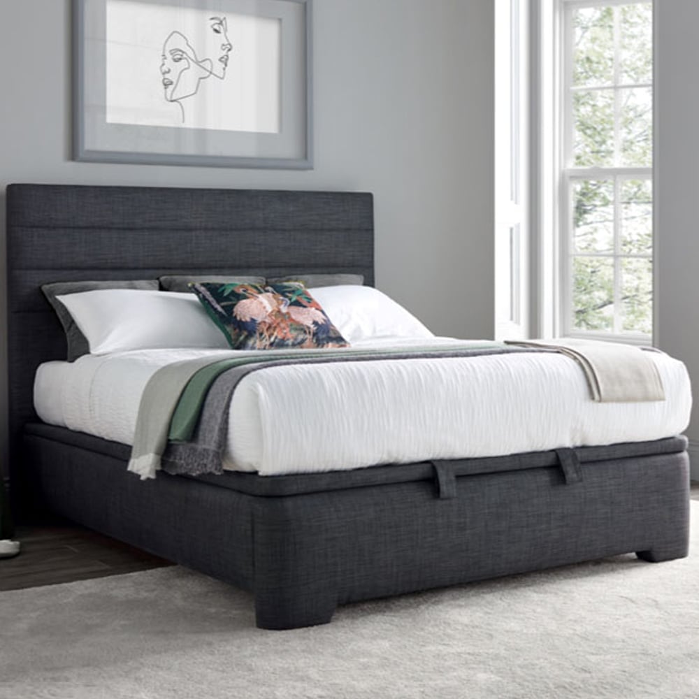 Alton Fabric Ottoman Storage Double Bed In Slate
