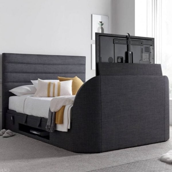 Alton Fabric Ottoman Storage Double TV Bed In Slate | Bed Sava
