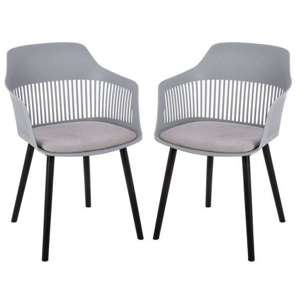 Altona Grey Plastic Dining Chairs With Fabric Seat In Pair | Bed Sava