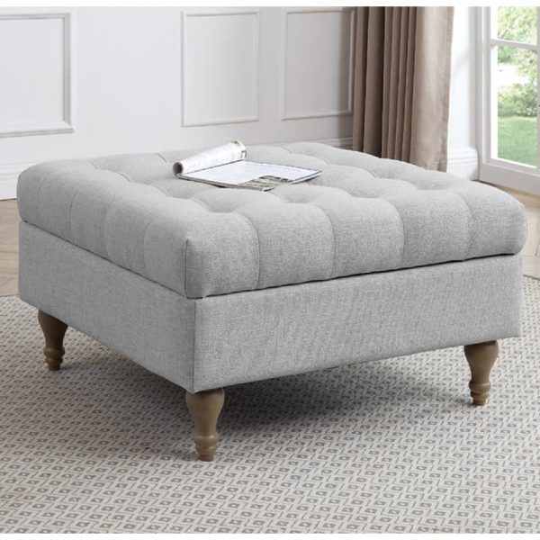 Altoona Fabric Foot Stool With Oak Legs In Light Grey | Bed Sava