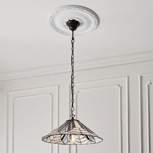 Altoona Tiffany Glass Pendant Ceiling Light In Satin Black | Bed Sava