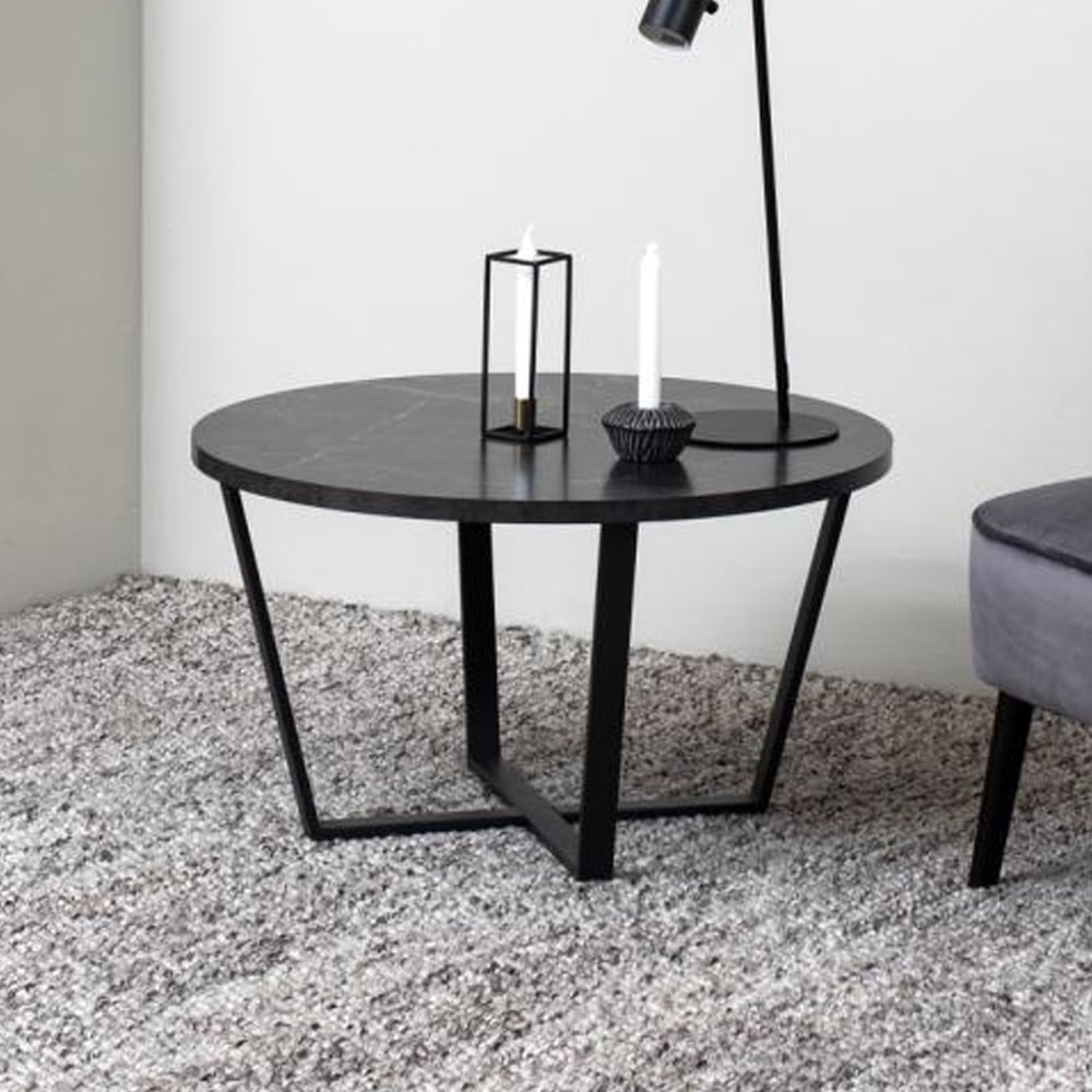 Altoona Wooden Round Coffee Table In Black Marble Effect
