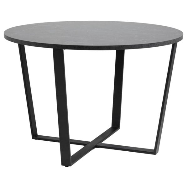 Altoona Wooden Round Dining Table In Black Marble Effect | Bed Sava