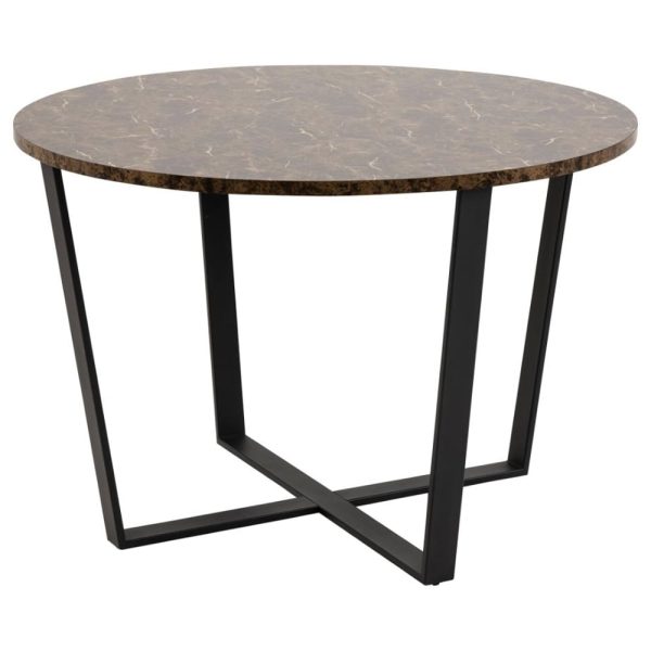 Altoona Wooden Round Dining Table In Brown Marble Effect | Bed Sava