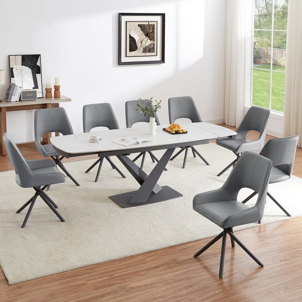Amaari Sintered Stone Extending Dining Table With 8 Grey Chairs | Bed Sava