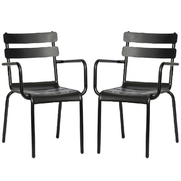 Amarillo Black Aluminium Outdoor Arm Chairs In Pair | Bed Sava