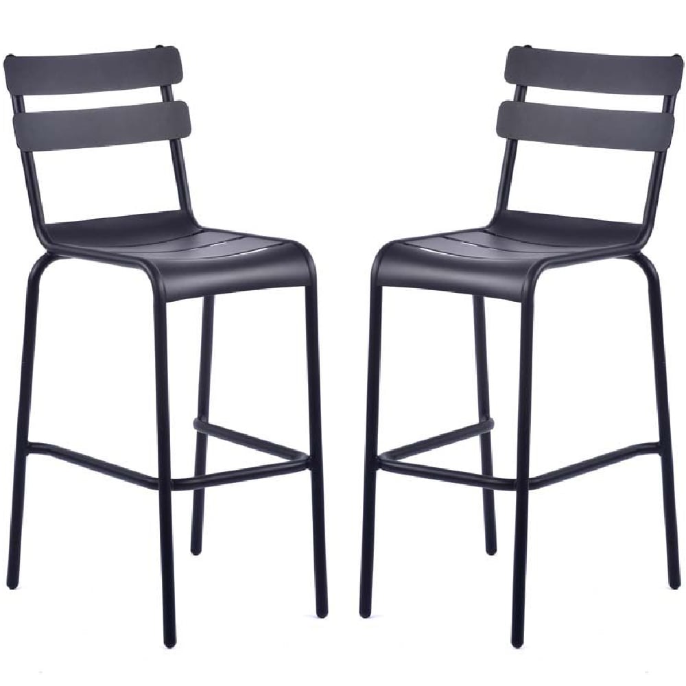 Amarillo Black Aluminium Outdoor Bar Chairs In Pair