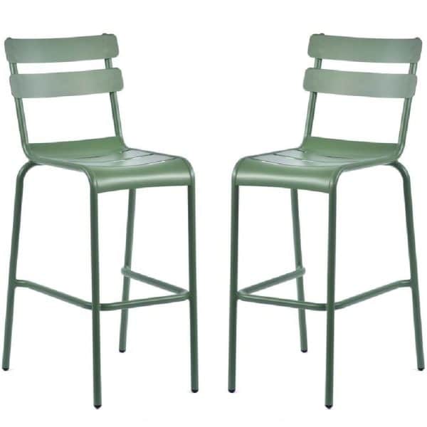 Amarillo Olive Green Aluminium Outdoor Bar Chairs In Pair | Bed Sava