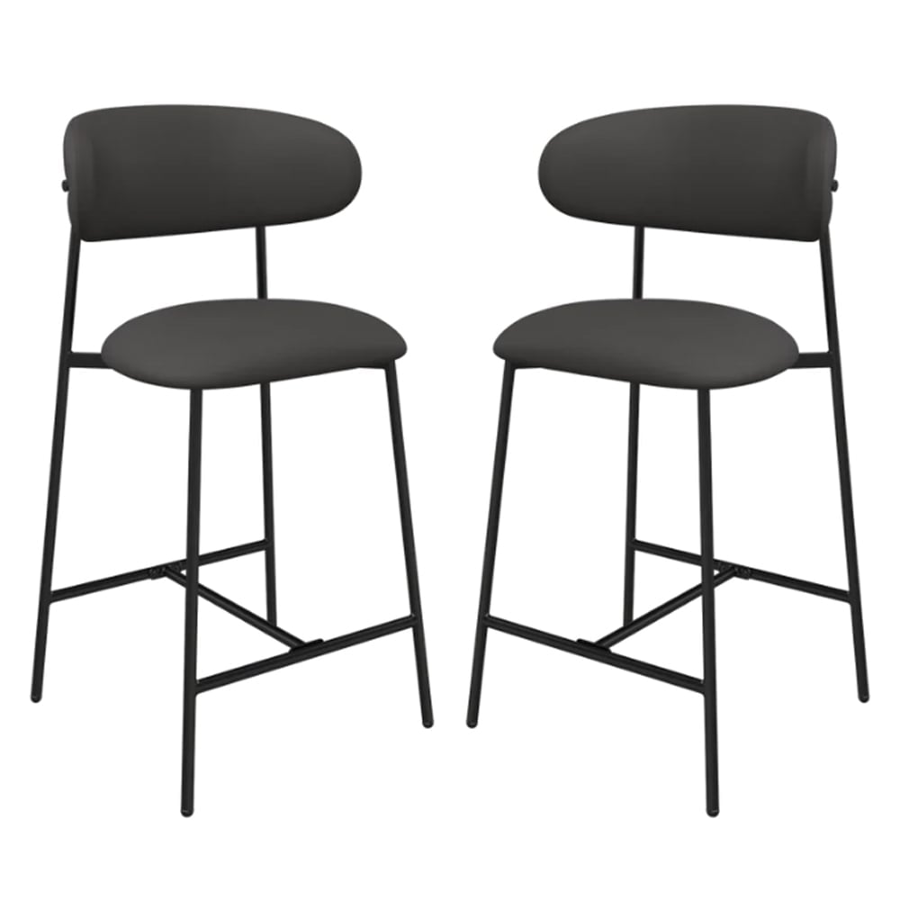 Amarillo Dark Grey Faux Leather Bar Chairs In Pair