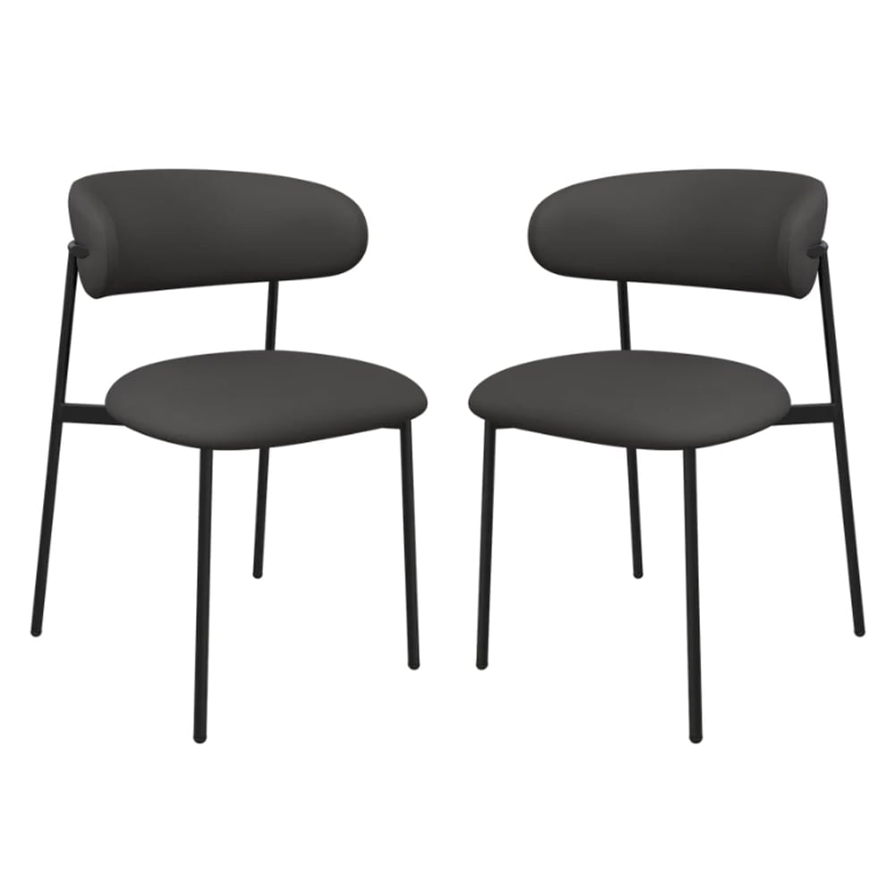 Amarillo Dark Grey Faux Leather Dining Chairs In Pair