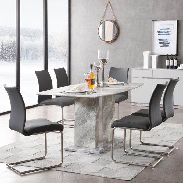 Amarillo Marble Dining Table With 6 Grey Chairs In Grey | Bed Sava