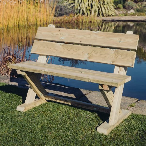 Amersham Wooden Outdoor Seating Bench In Natural | Bed Sava