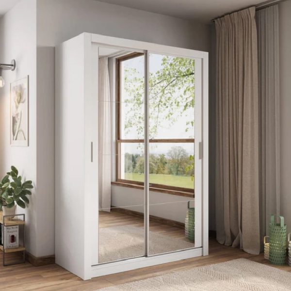 Ames Mirrored Wardrobe With 2 Sliding Doors In White | Bed Sava