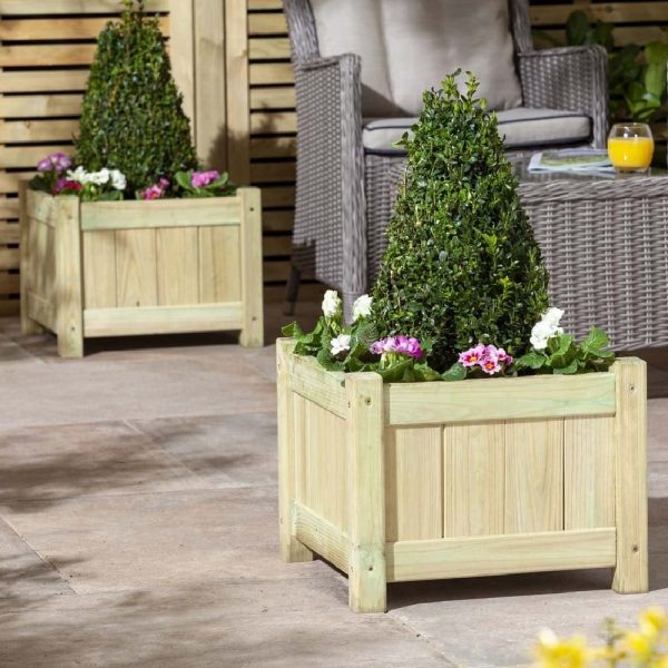 Amesbury Wooden Garden Set Of 2 Planter In Natural | Bed Sava