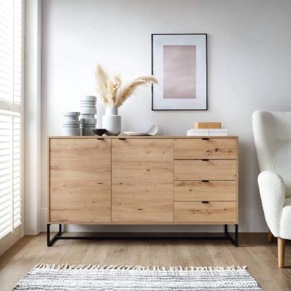 Amherst Wooden Sideboard With 2 Doors 4 Drawers In Artisan Oak | Bed Sava