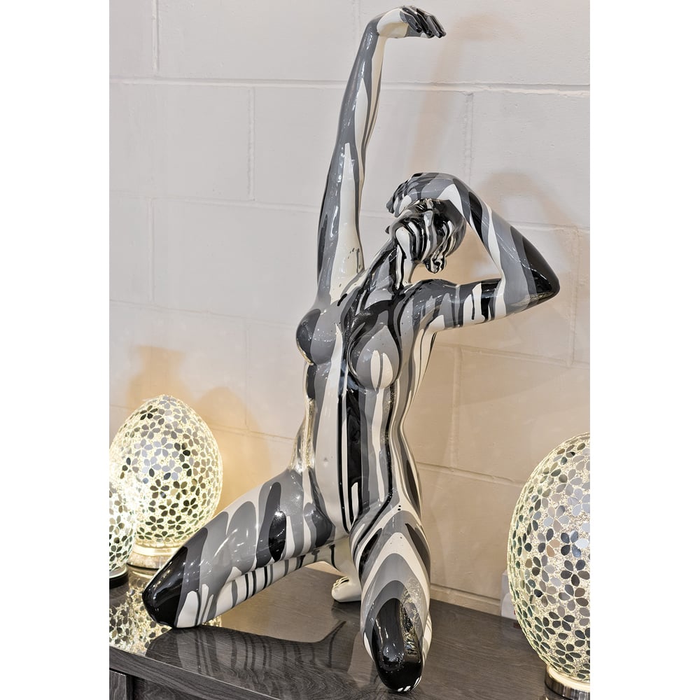 Amorous Large Kneeling Yoga Lady Sculpture In Black And White