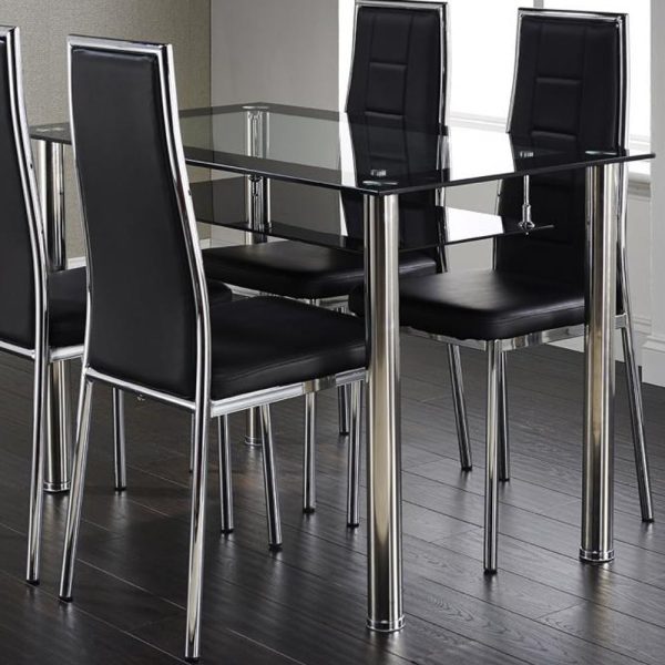 Anaheim Black Clear Glass Dining Table With Chrome Legs | Bed Sava