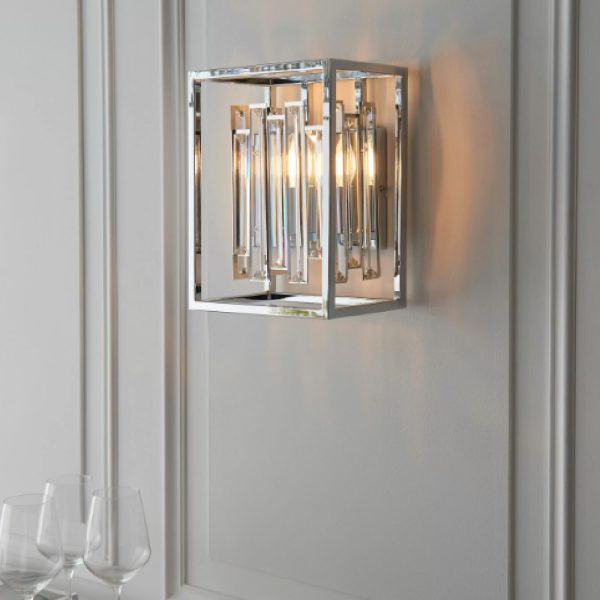 Anaheim Clear Crystal Glass Square Wall Light In Chrome | Bed Sava