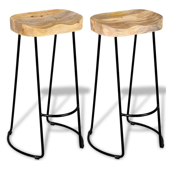 Analy Outdoor Natural Wooden Bar Stools In A Pair