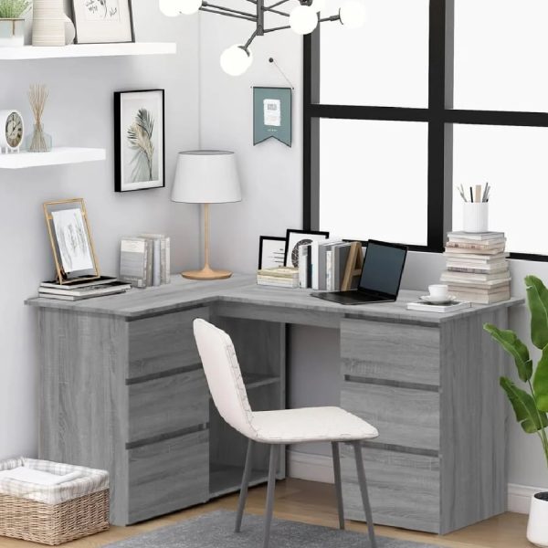 Andover Wooden Corner Laptop Desk With 4 Drawers In Grey Sonoma | Bed Sava