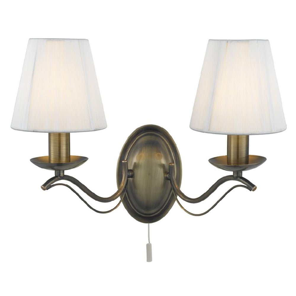 Andretti 2 Light Ivory Fabric Wall Light In Antique Brass
