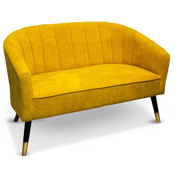 Angina Fabric 2 Seater Sofa With Wooden Legs In Yellow | Bed Sava