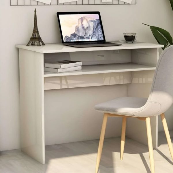 Angleton High Gloss Laptop Desk With 1 Shelf In White | Bed Sava
