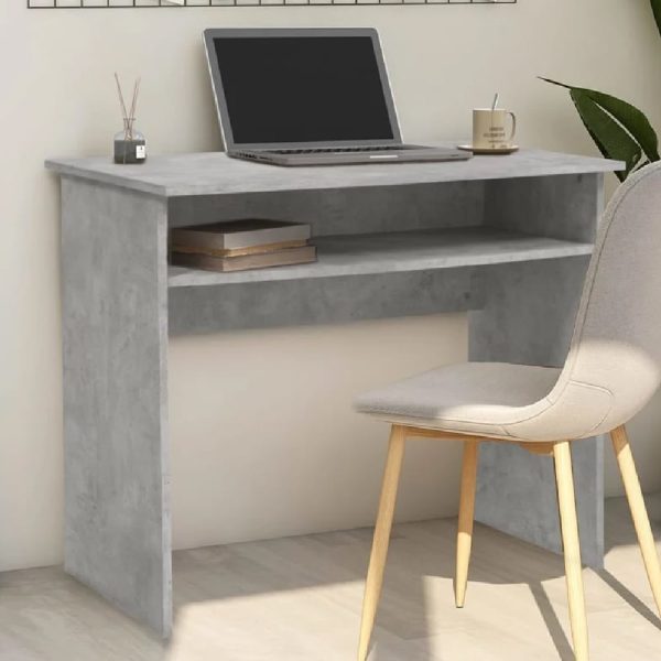 Angleton Wooden Laptop Desk With 1 Shelf In Concrete Grey | Bed Sava