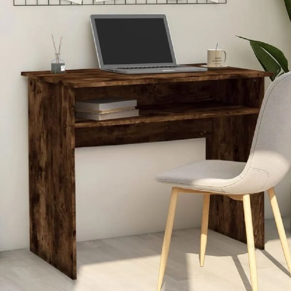Angleton Wooden Laptop Desk With 1 Shelf In Smoked Oak | Bed Sava
