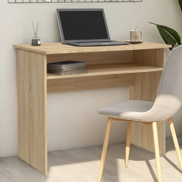 Angleton Wooden Laptop Desk With 1 Shelf In Sonoma Oak | Bed Sava