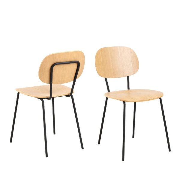 Angola Oak Wooden Dining Chairs With Metal Frame In Pair | Bed Sava