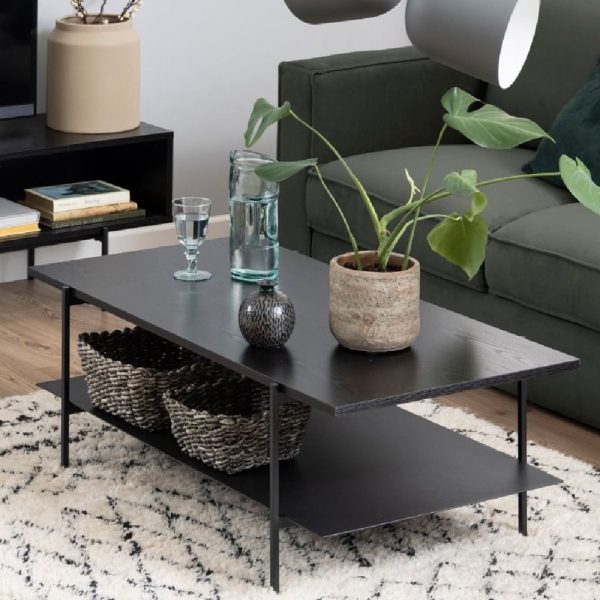 Angus Wooden Coffee Table With Undershelf In Black | Bed Sava