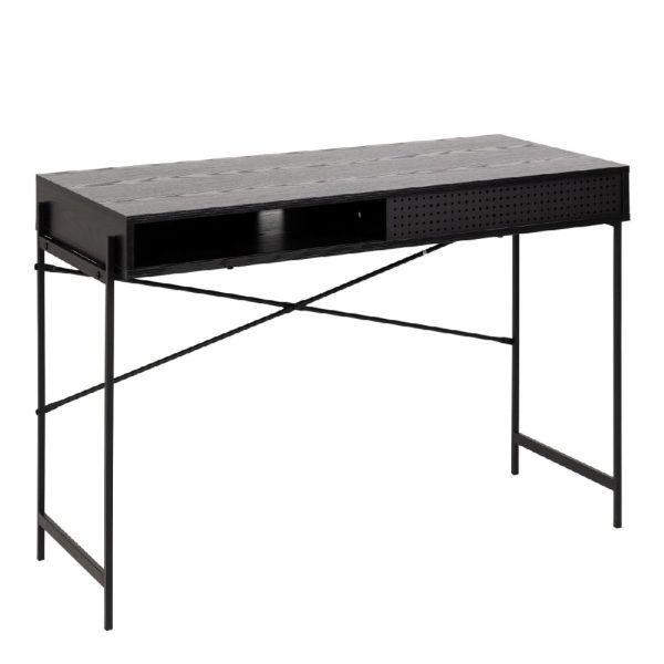Angus Wooden Laptop Desk With Sliding Door In Black | Bed Sava
