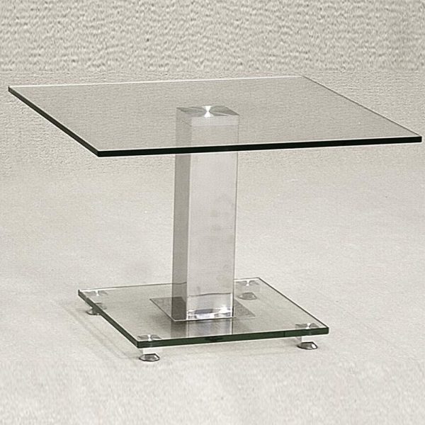 Ankaria Clear Glass Square Lamp Table With Chrome Base | Bed Sava