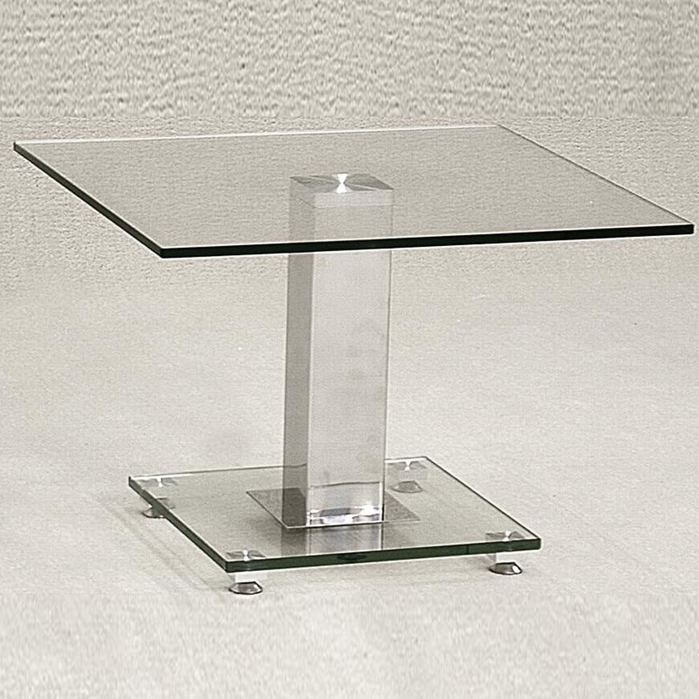 Ankaria Clear Glass Square Lamp Table With Chrome Base