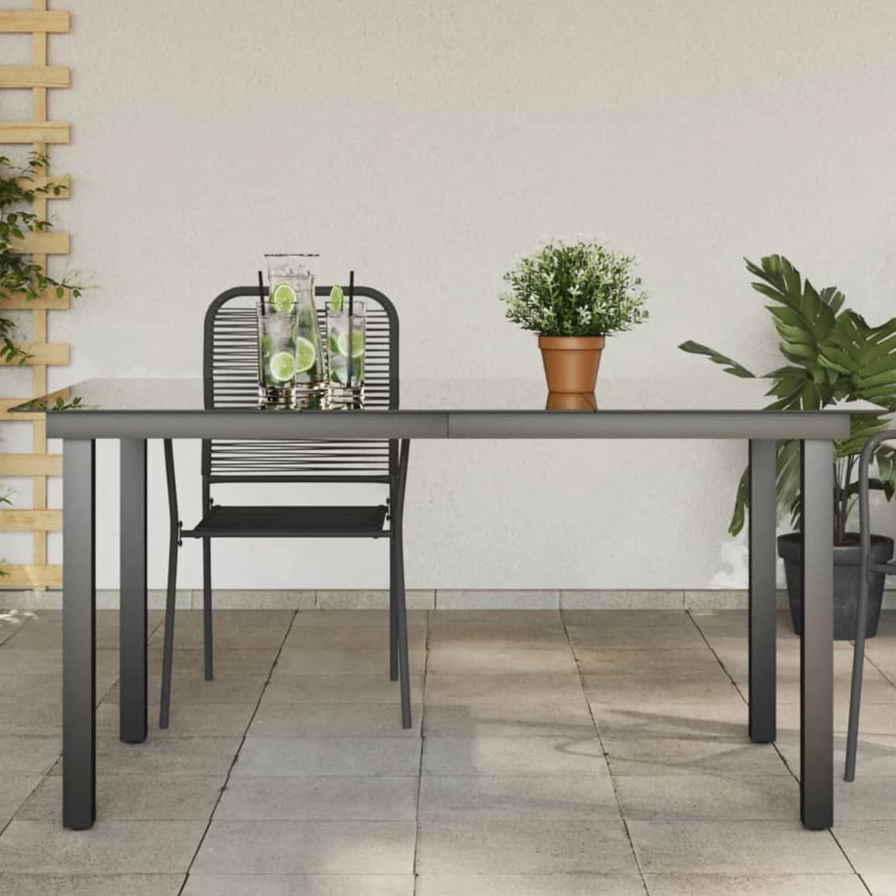 Ankeny Medium Glass Top Garden Dining Table In Black