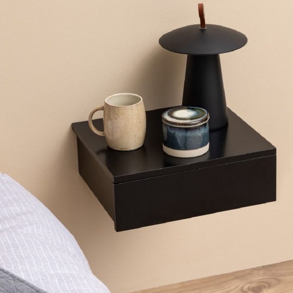 Antigo Wall Hung Wooden Bedside Cabinet With 1 Drawer In Black | Bed Sava
