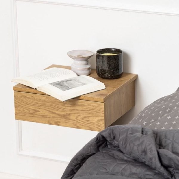 Antigo Wall Hung Wooden Bedside Cabinet With 1 Drawer In Oak | Bed Sava