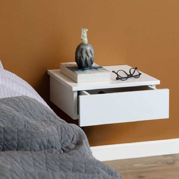 Antigo Wall Hung Wooden Bedside Cabinet With 1 Drawer In White | Bed Sava