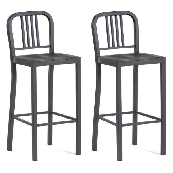 Antioch Gun Grey Metal Bar Chairs In Pair | Bed Sava
