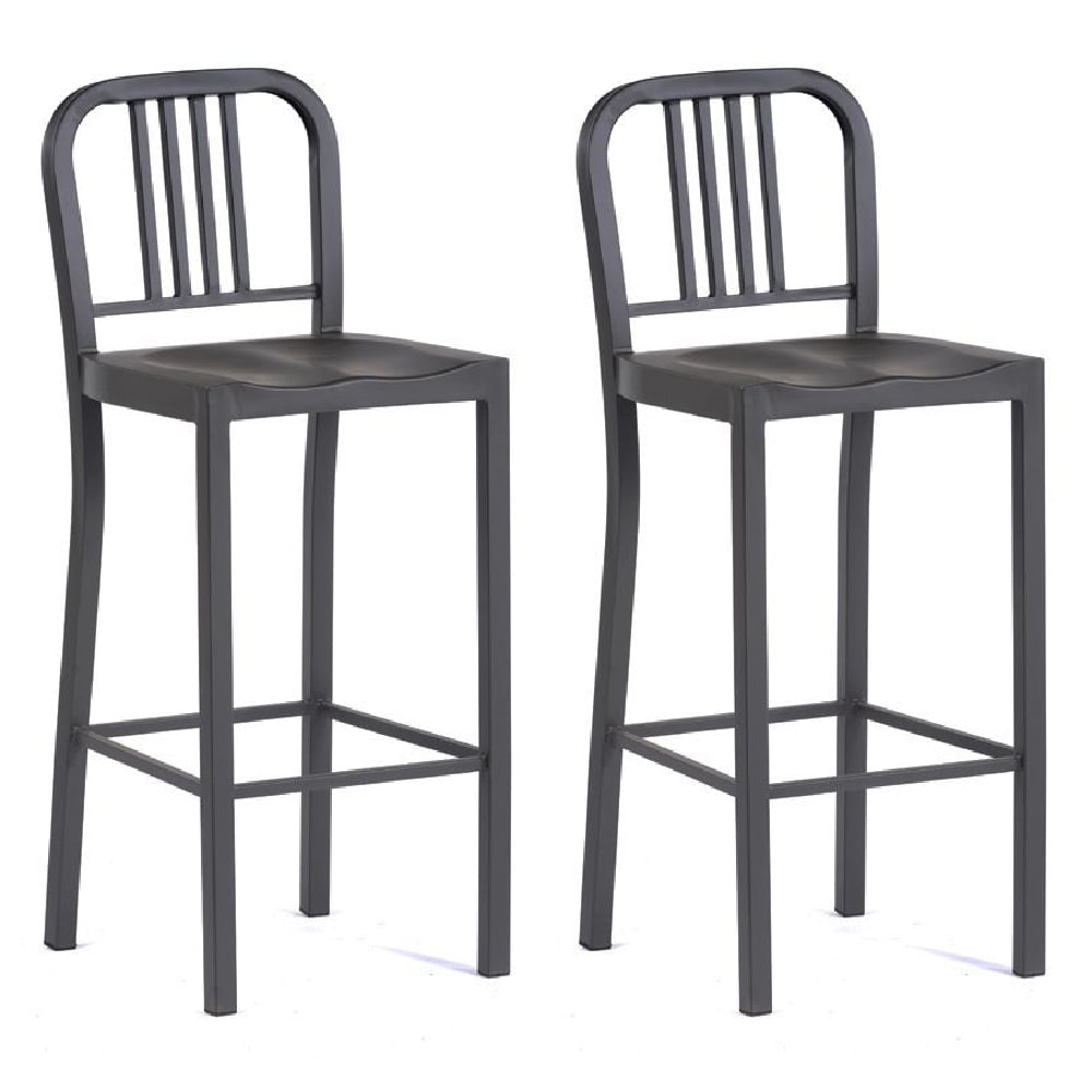 Antioch Gun Grey Metal Bar Chairs In Pair