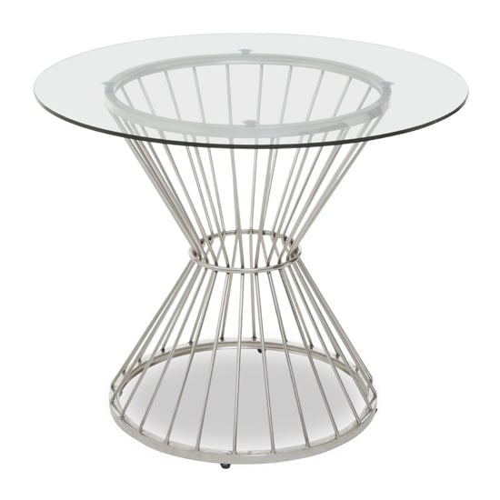 Anza Round Clear Glass Top Dining Table With Silver Metal Base