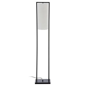 Anzio White Linen Shade Floor Lamp With Black Metal Frame | Bed Sava