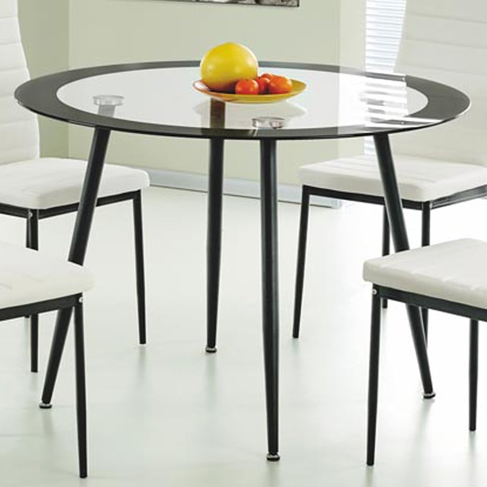 Apopka Clear Glass Round Dining Table With Black Legs