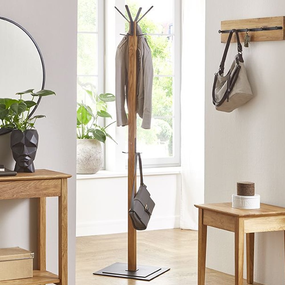 Apopka Wooden Coat Stand In Oak And Black