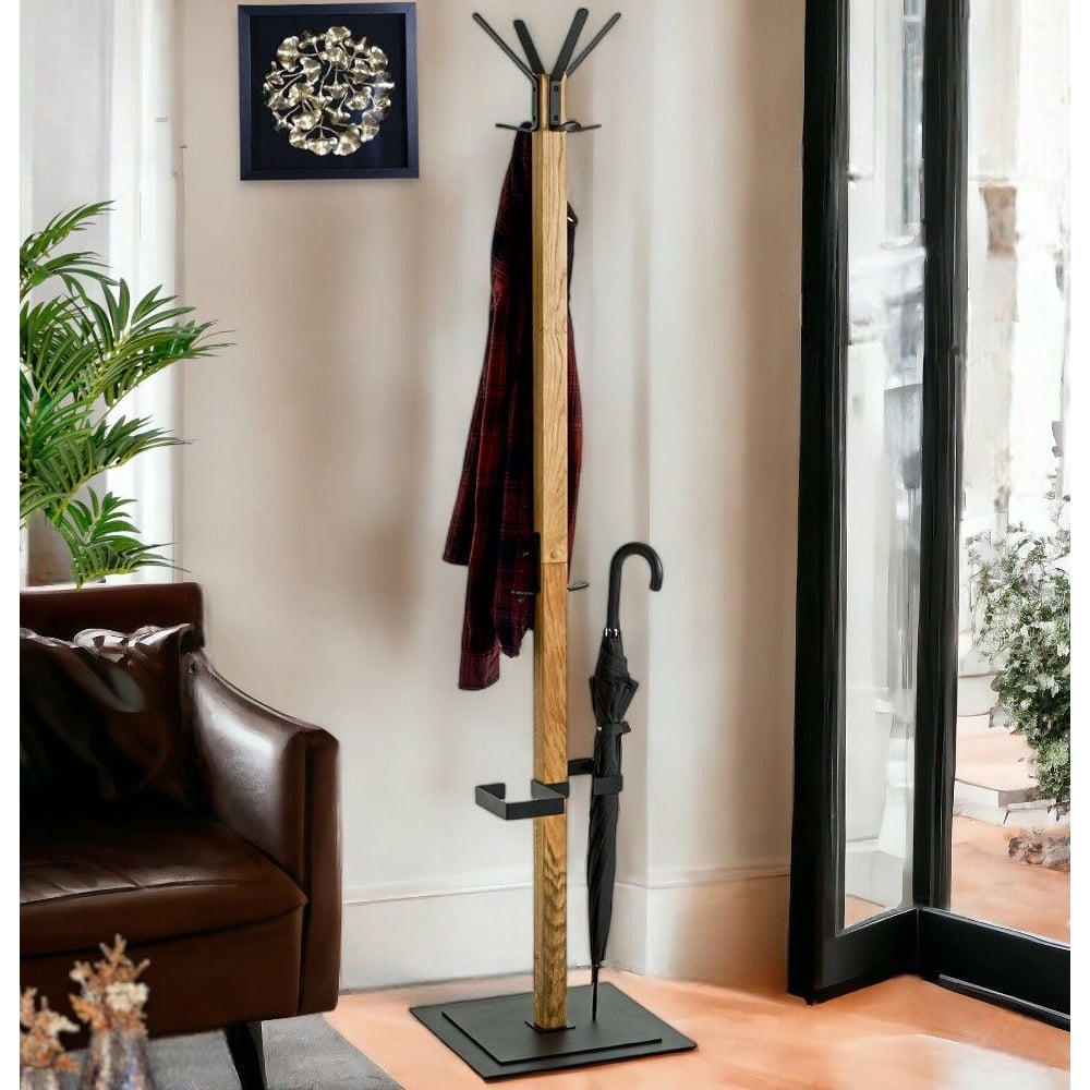 Apopka Wooden Coat Stand With Umbrella In Oak And Black